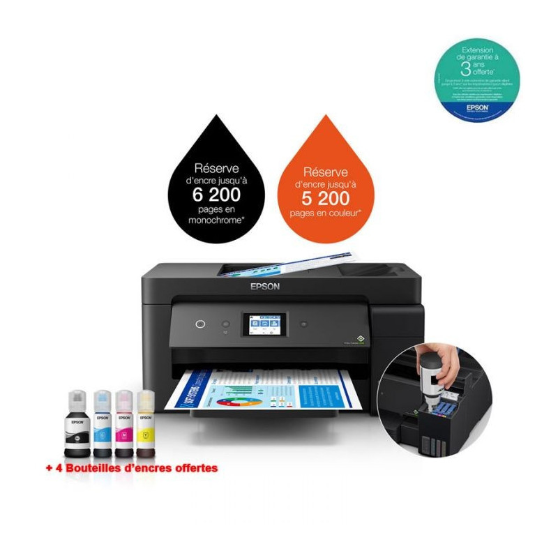 IMPRIMANTE JET D ENCRE EPSON ECOTANK L14150 4EN1 A3 COULEUR WI FI NOIR