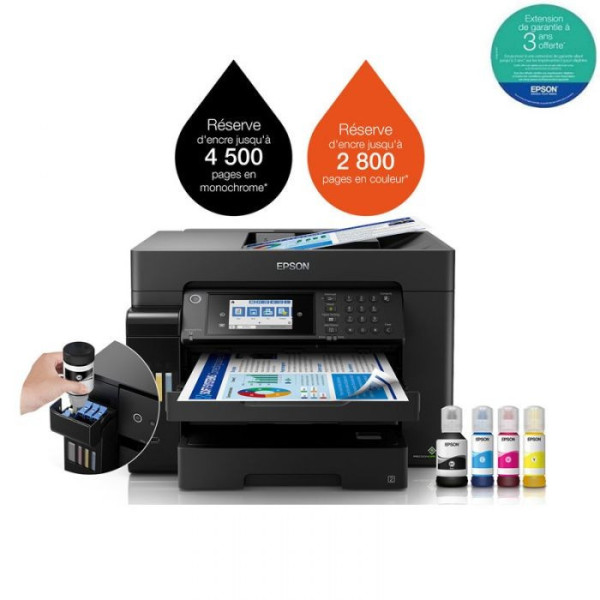 IMPRIMANTE JET D'ENCRE À RÉSERVOIR INTÉGRÉ EPSON ECOTANK L15160 4EN1 WIFI - NOIR