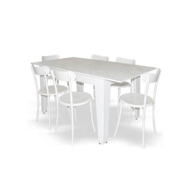 PACK SALLE À MANGER TABLE EXTENSIBLE MARBRÉ + 6 CHAISES SPOT BLANC