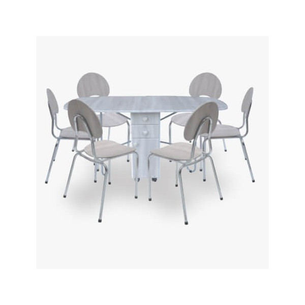 PACK SALLE A MANGER TABLE RABATTABLE A TIROIR PM + 6 CHAISES FAMILIA