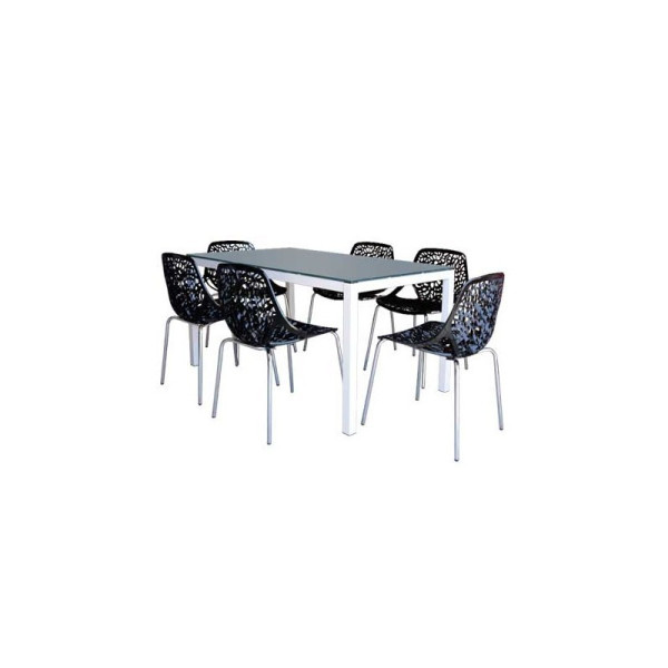 PACK SALLE A MANGER TABLE SERENA TOP EN VERRE + 6 CHAISES CONFORT