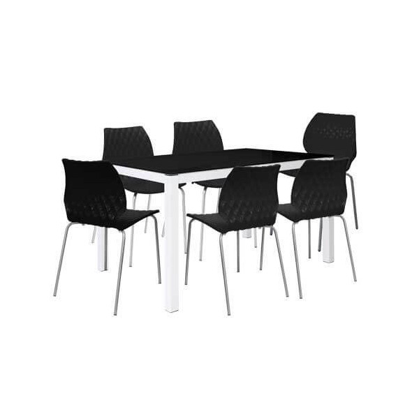 PACK SALLE A MANGER TABLE SERENA TOP EN VERRE 150 X 90 CM + 6 CHAISES PRINCE - PACK 13V